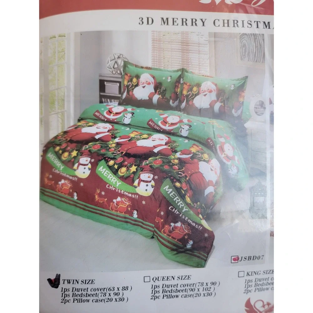 vintage Jessy 3D‎ twin size Merry Christmas bedding set Santa Claus Snowman